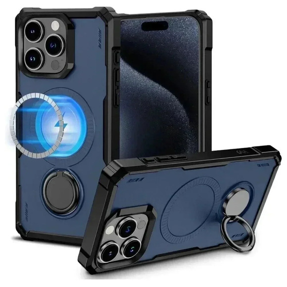 Ring Stand Case for iPhone 15 Pro 6.1” Magnetic Charging Rotatable Kickstand - Picture 1 of 10